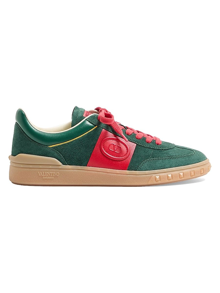 Men's Upvillage Low Top Sneaker in Split Leather and Calfskin Nappa Leather - Green Red - Size 11.5