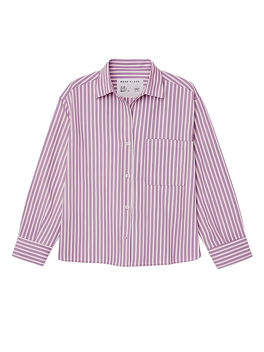 Women's The Daily Striped Button-Front Shirt - Pink - Size XL