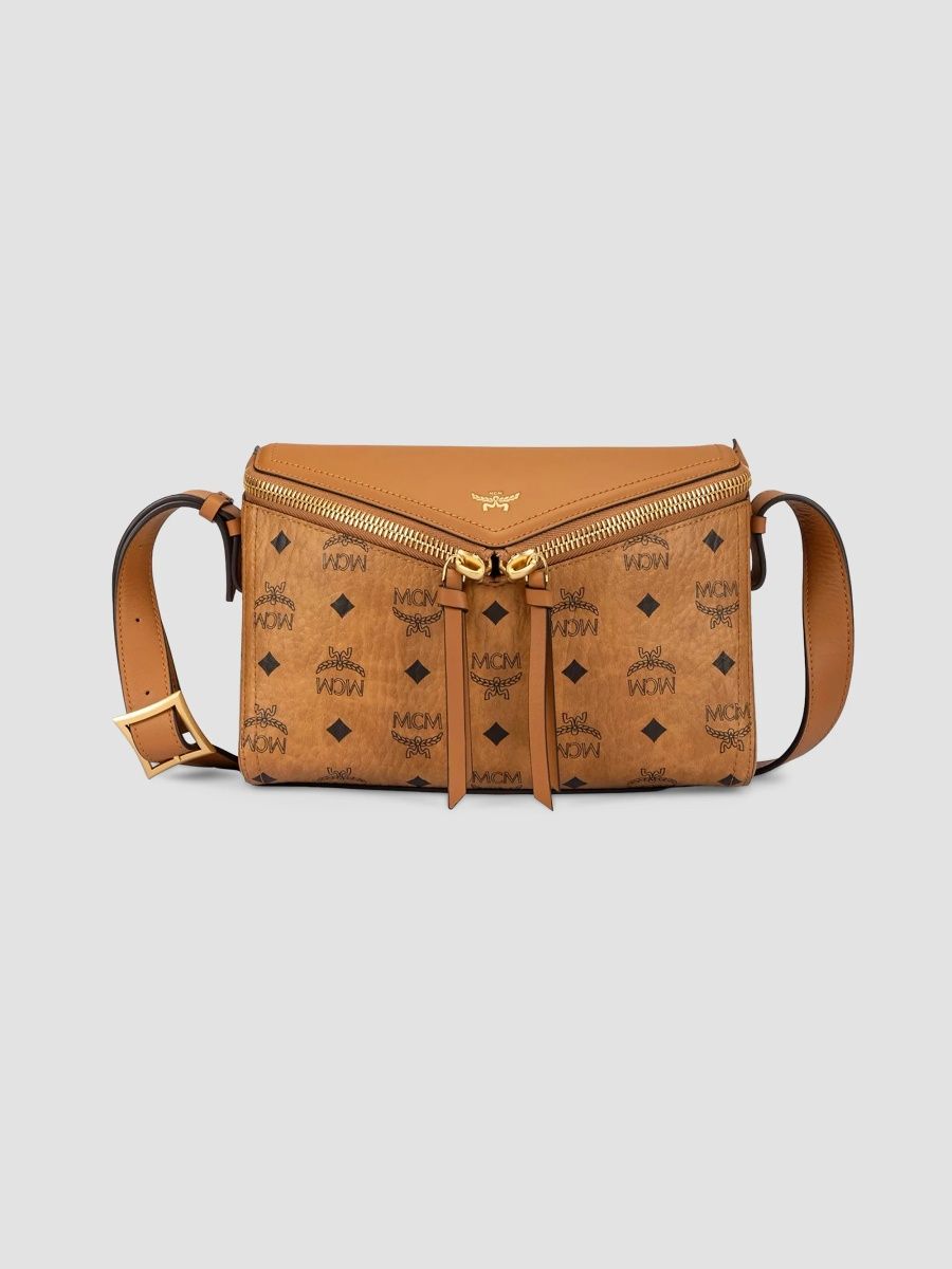 MCM Women's Diamant 3D Vi Leather Small Shoulder Bag - Cognac