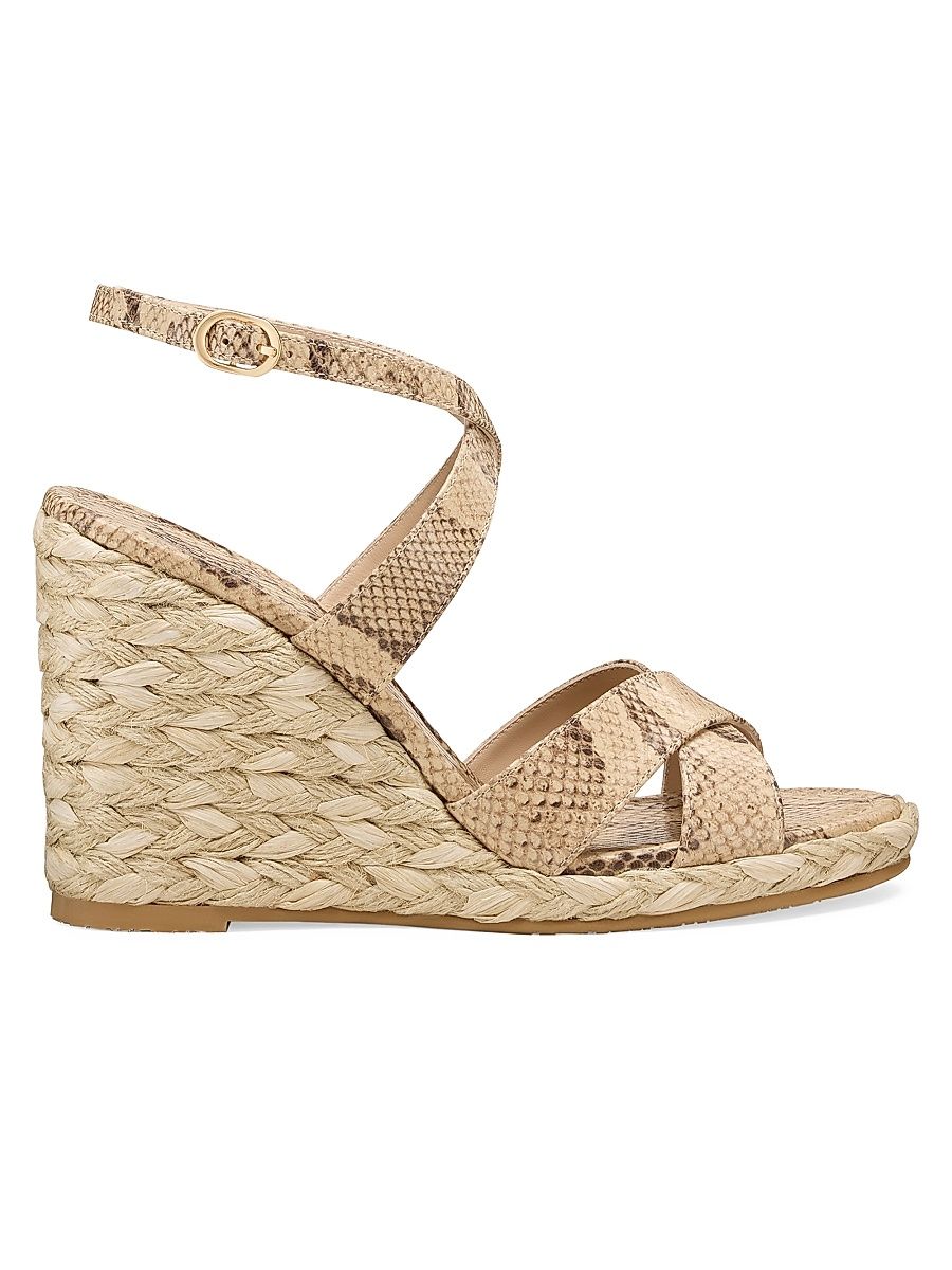 Women's Alyssa 100MM Snake-Embossed Wedge Sandals - Adobe - Size 9.5