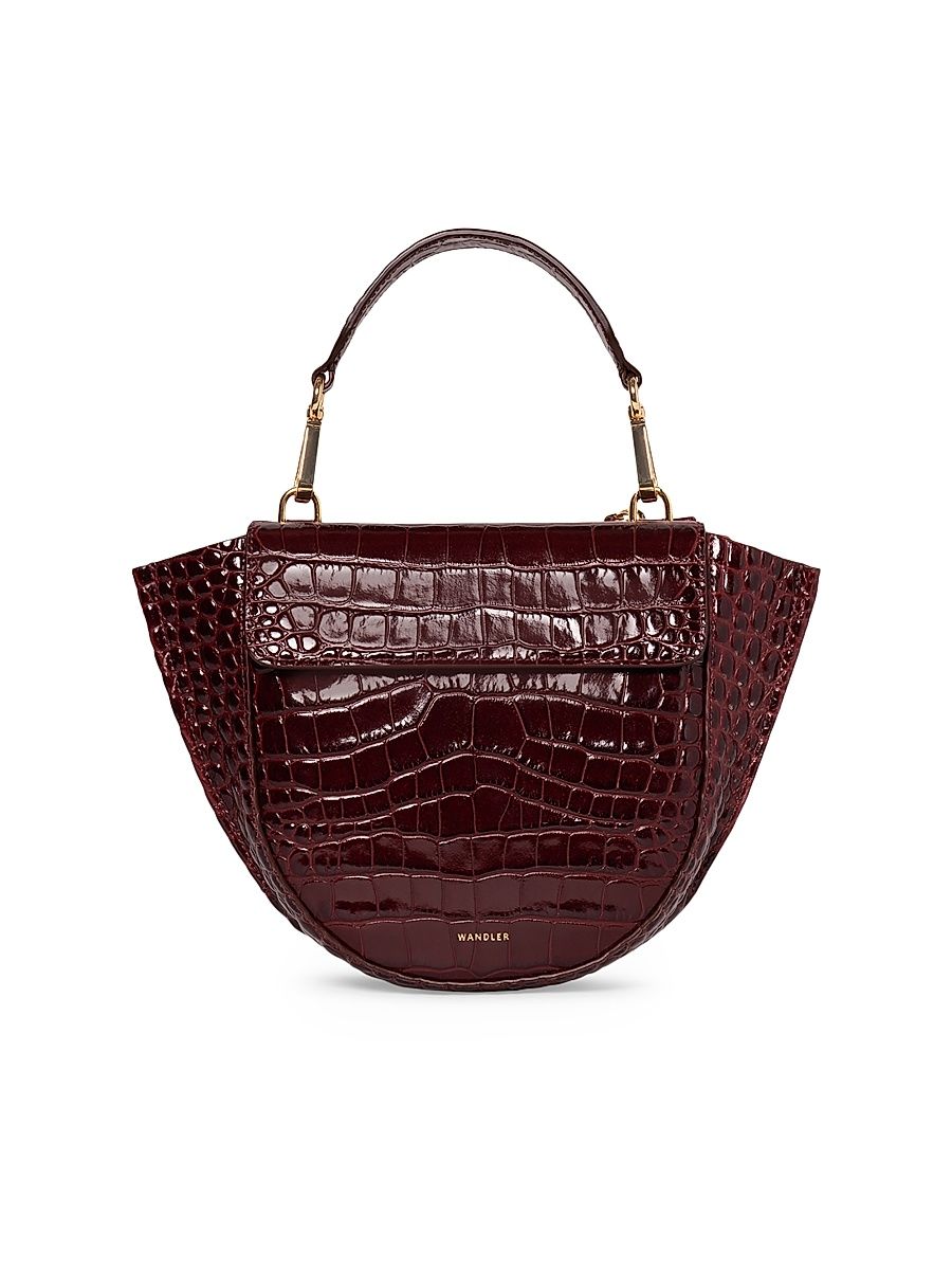 Women's Mini Hortensia Croc-Embossed-Leather Top Handle Bag - Bordeaux Croco