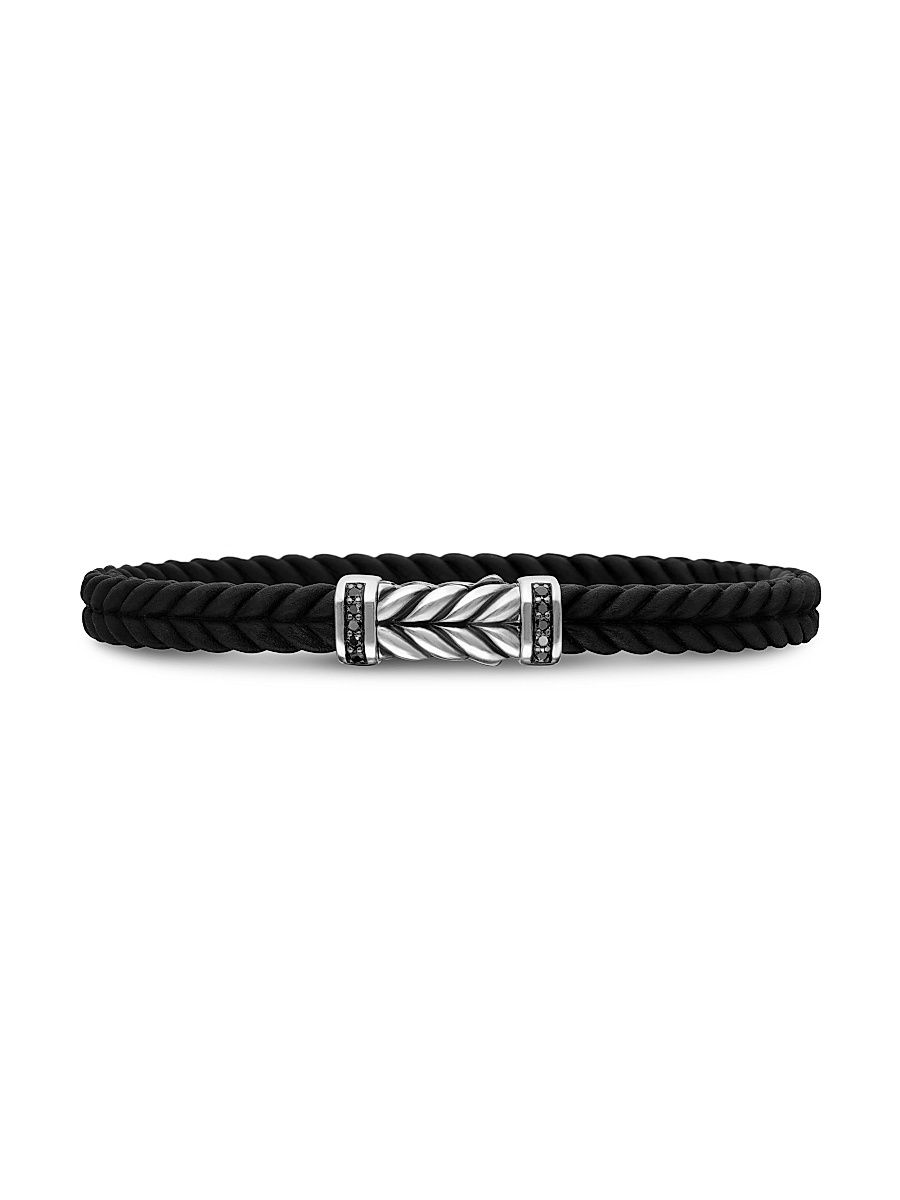 Men's Chevron Rubber Bracelet with Pavé Black Diamonds - Black - Size Medium