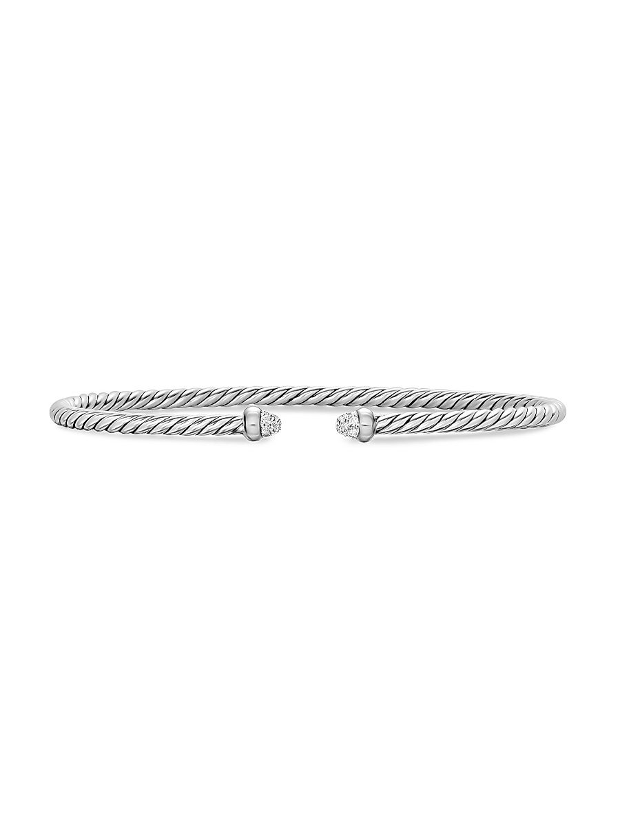 Women's Micro Cable Flex Bracelet in Sterling Silver - Diamond - Size XS