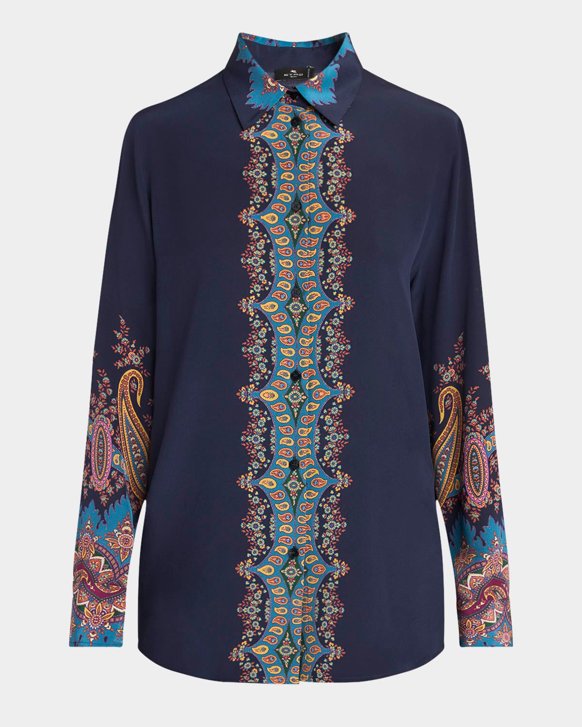 Long-Sleeve Printed Silk Shirt