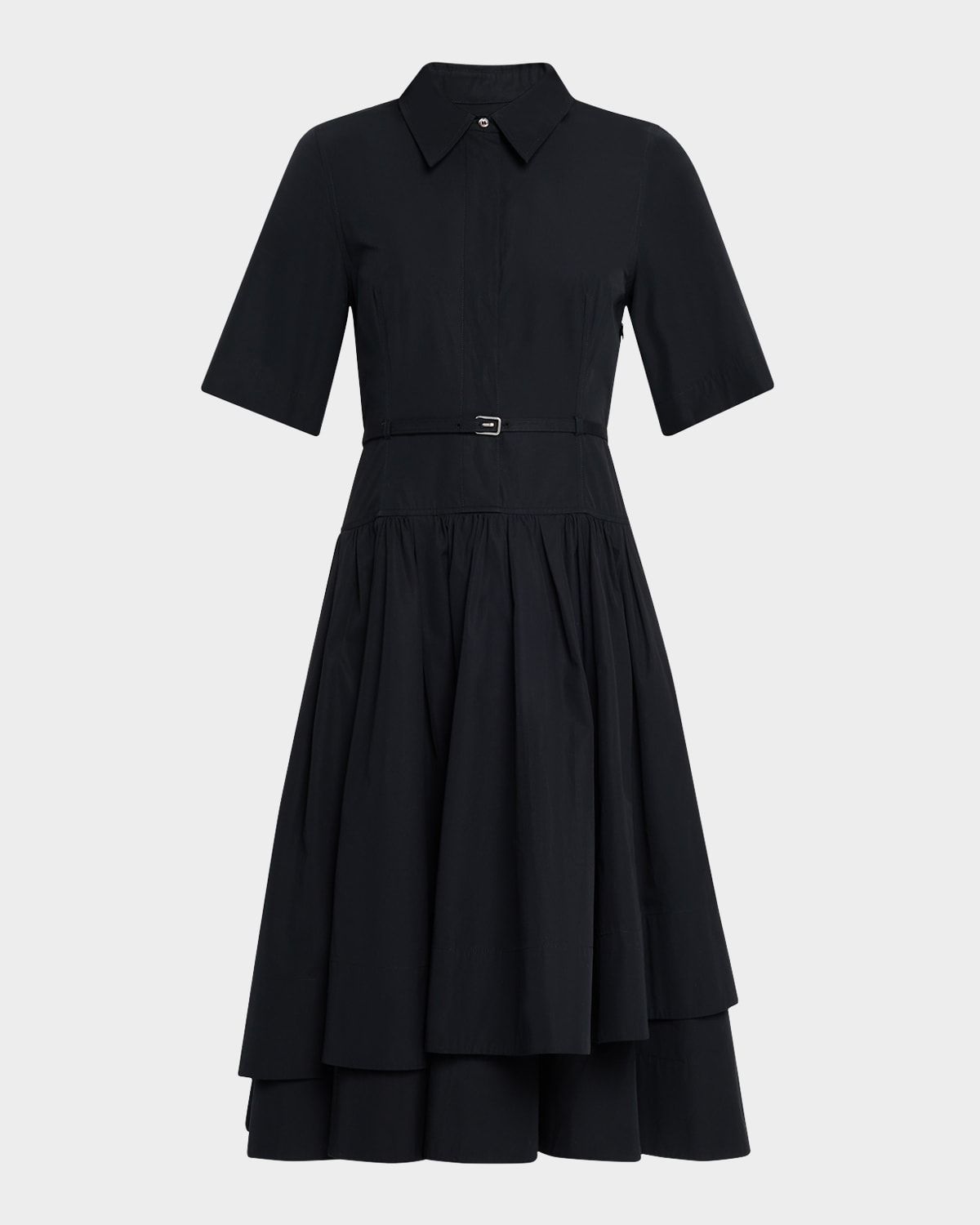 Short-Sleeve Belted A-line Dress