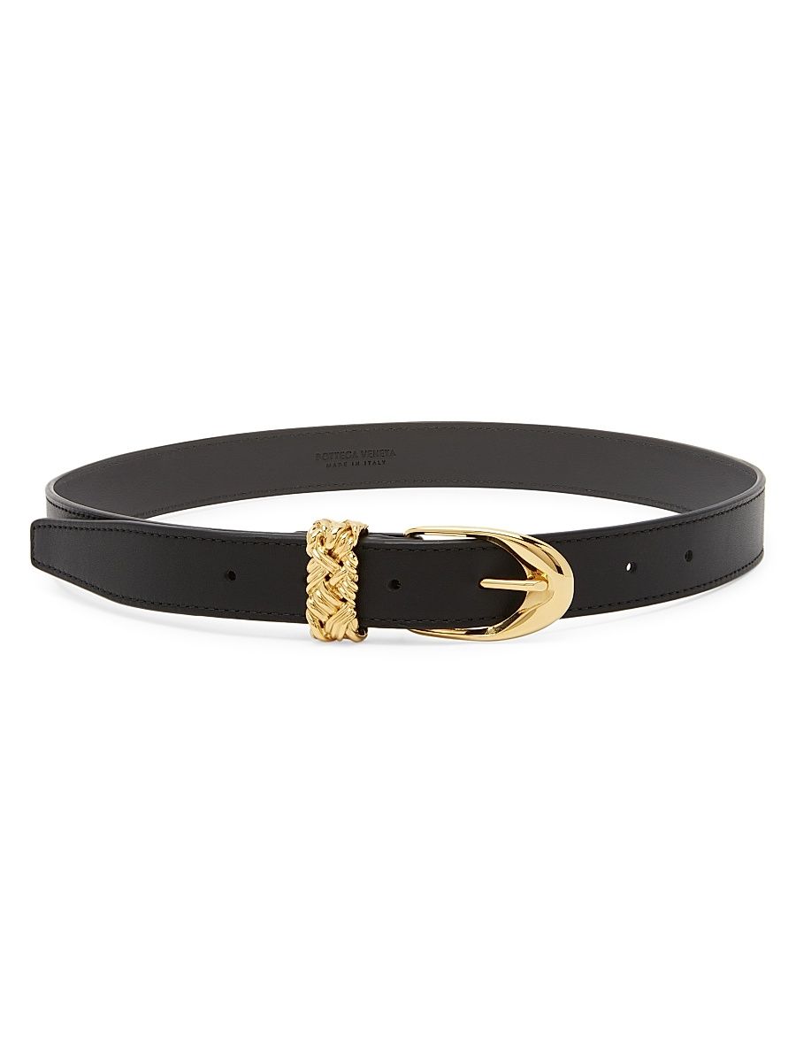 Women's Intreccio Loop Leather Belt - Black - Size Medium