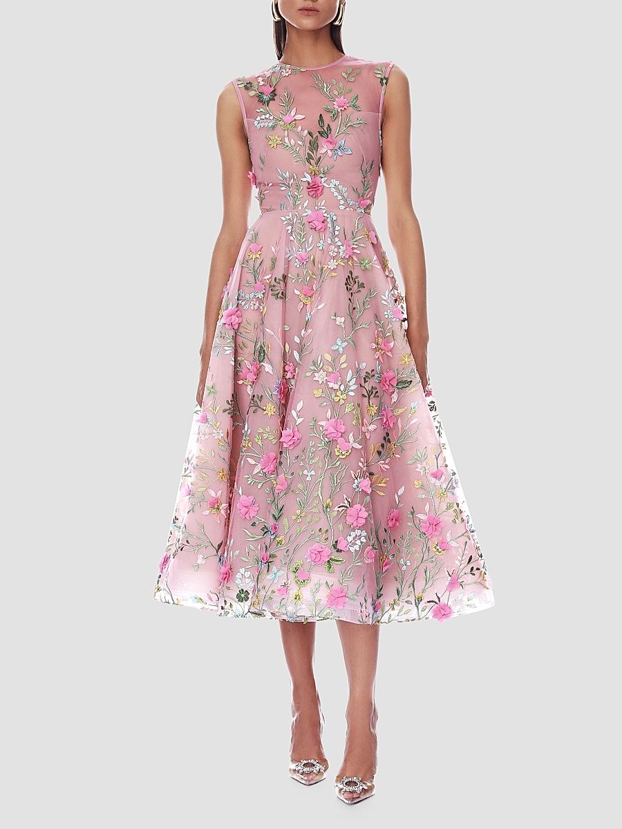 Women's Saba Blossom-Embroidered Midi Dress - Blush - Size Large