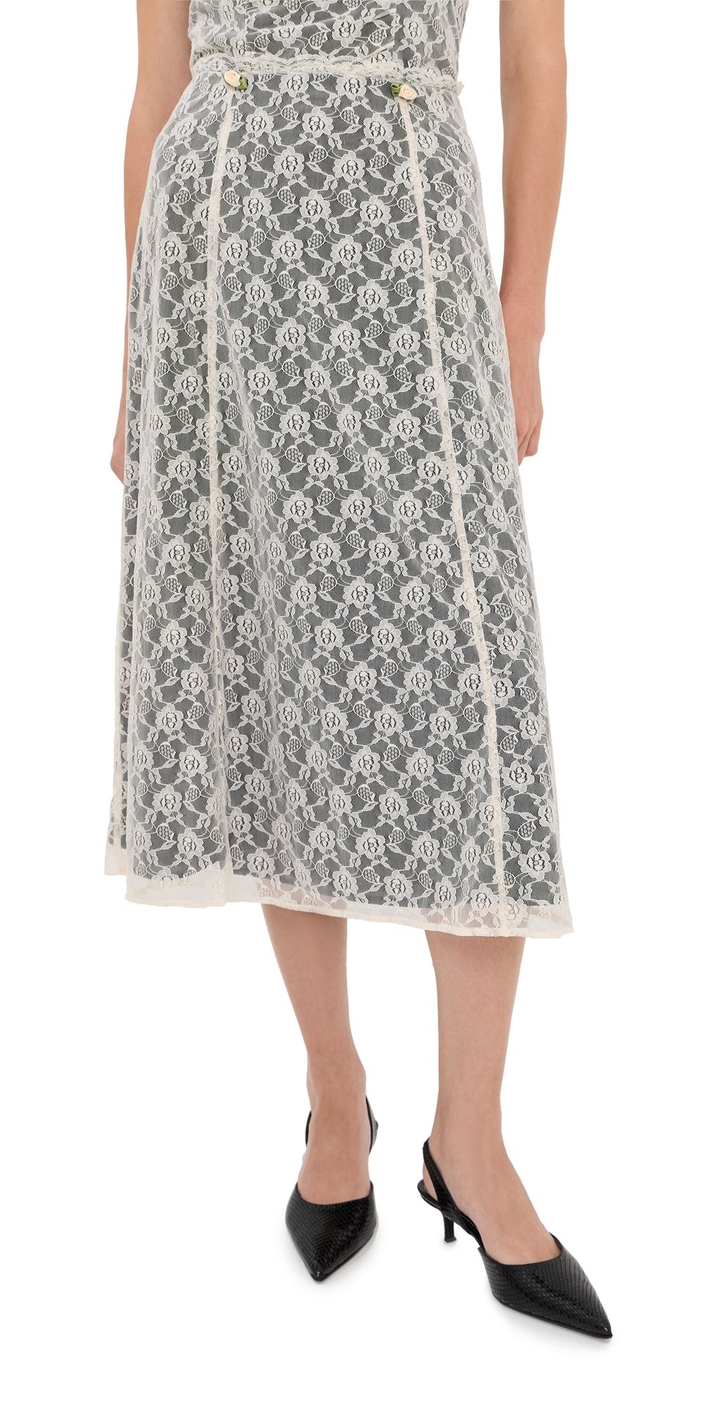 Tanner Fletcher Wilma Lace Layer Midi Skirt Ivory/Black M