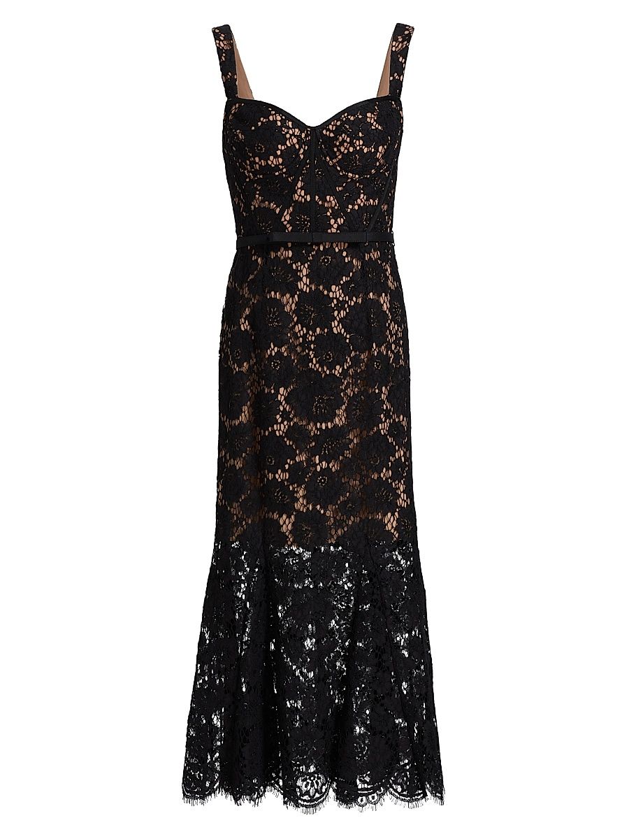 Women's Fine Lace Midi-Dress - Black - Size 12