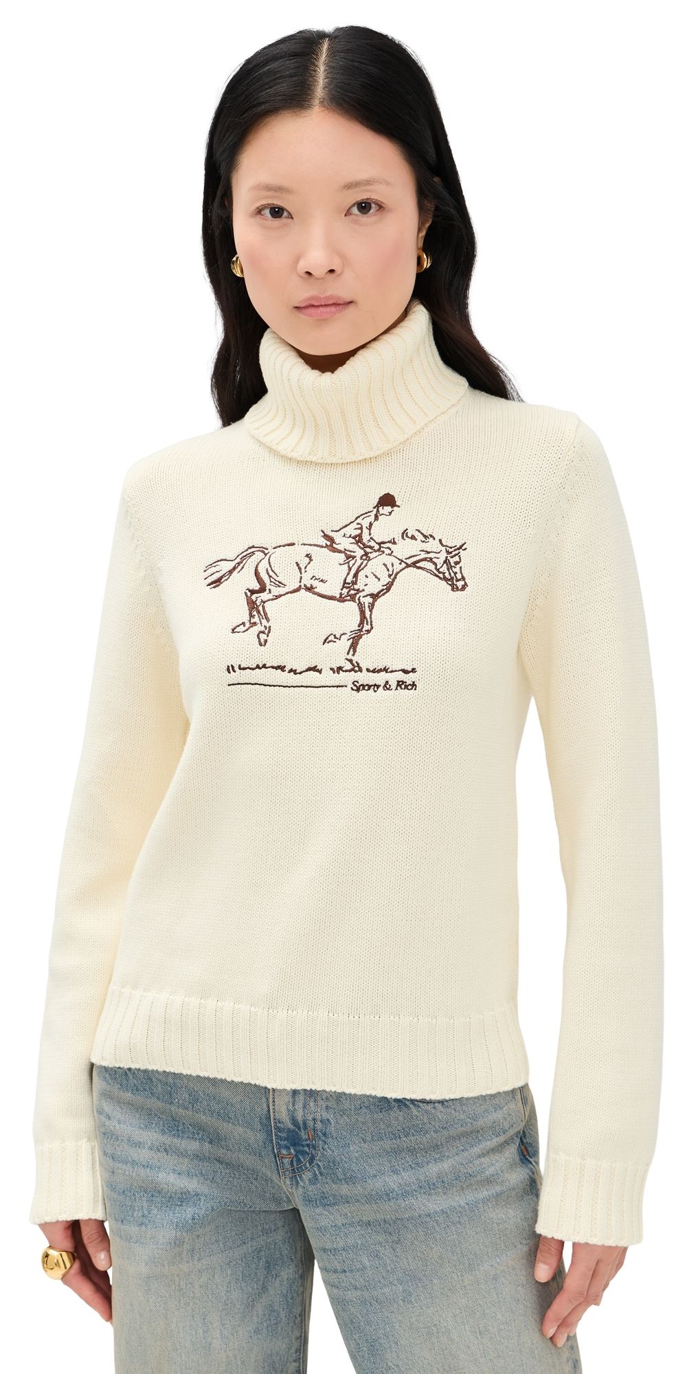 Sporty & Rich Horse Knitted Turtleneck Ecru XL