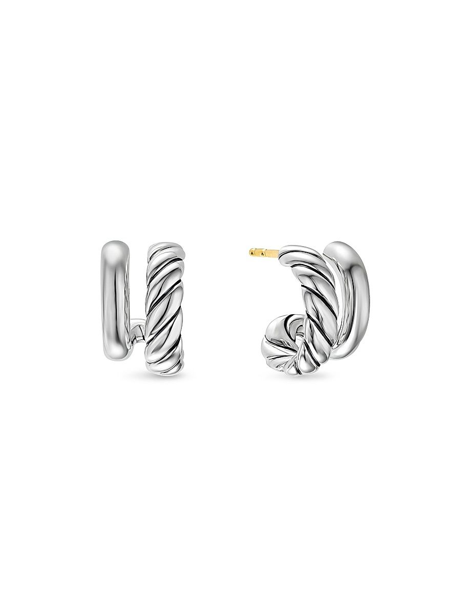 Women's Mercer Double Hoop Huggie Earrings in Sterling Silver, 13.5MM - Silver