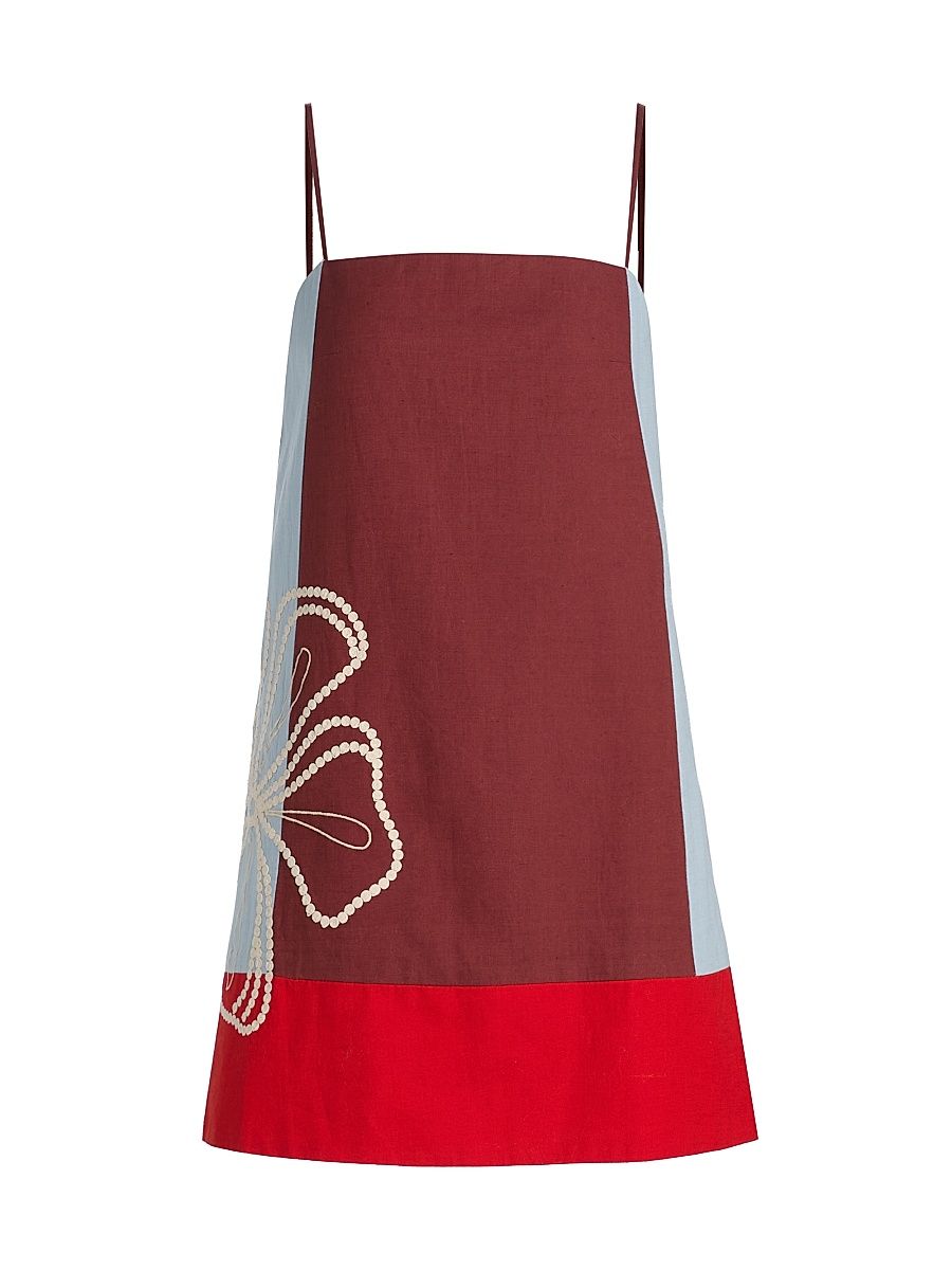 Women's Bianca Floral Colorblocked Cotton-Linen Minidress - Redwood Multi - Size 0