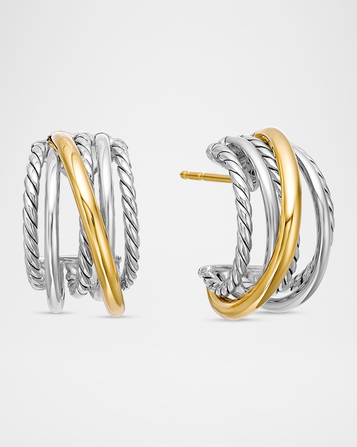 DY Crossover Huggie Hoop Earrings in Silver with 18K Gold