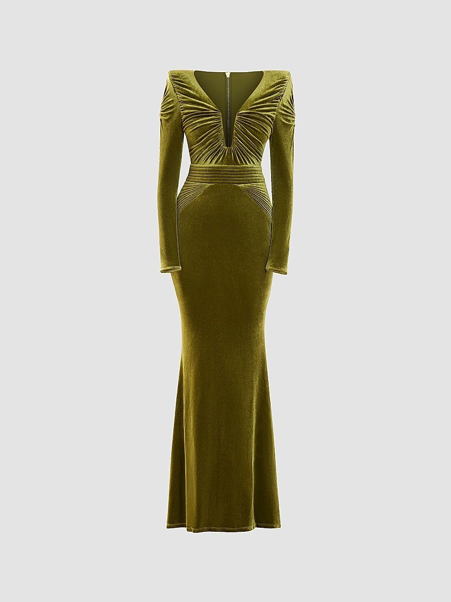 Women's Betsy Mixed-Media Gown - Khaki - Size 10