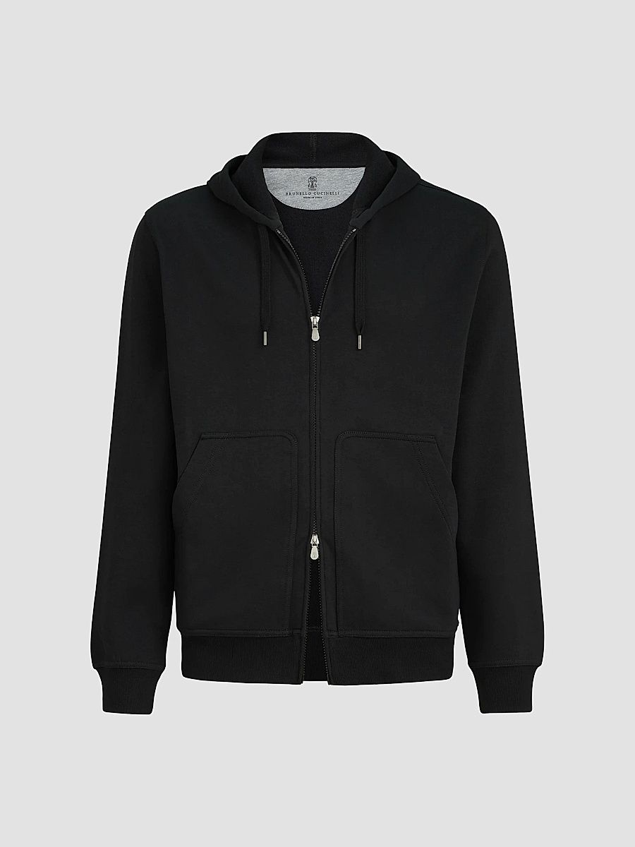 Men's Techno Cotton French Terry Hooded Sweatshirt with Zipper - Black - Size XXXXL