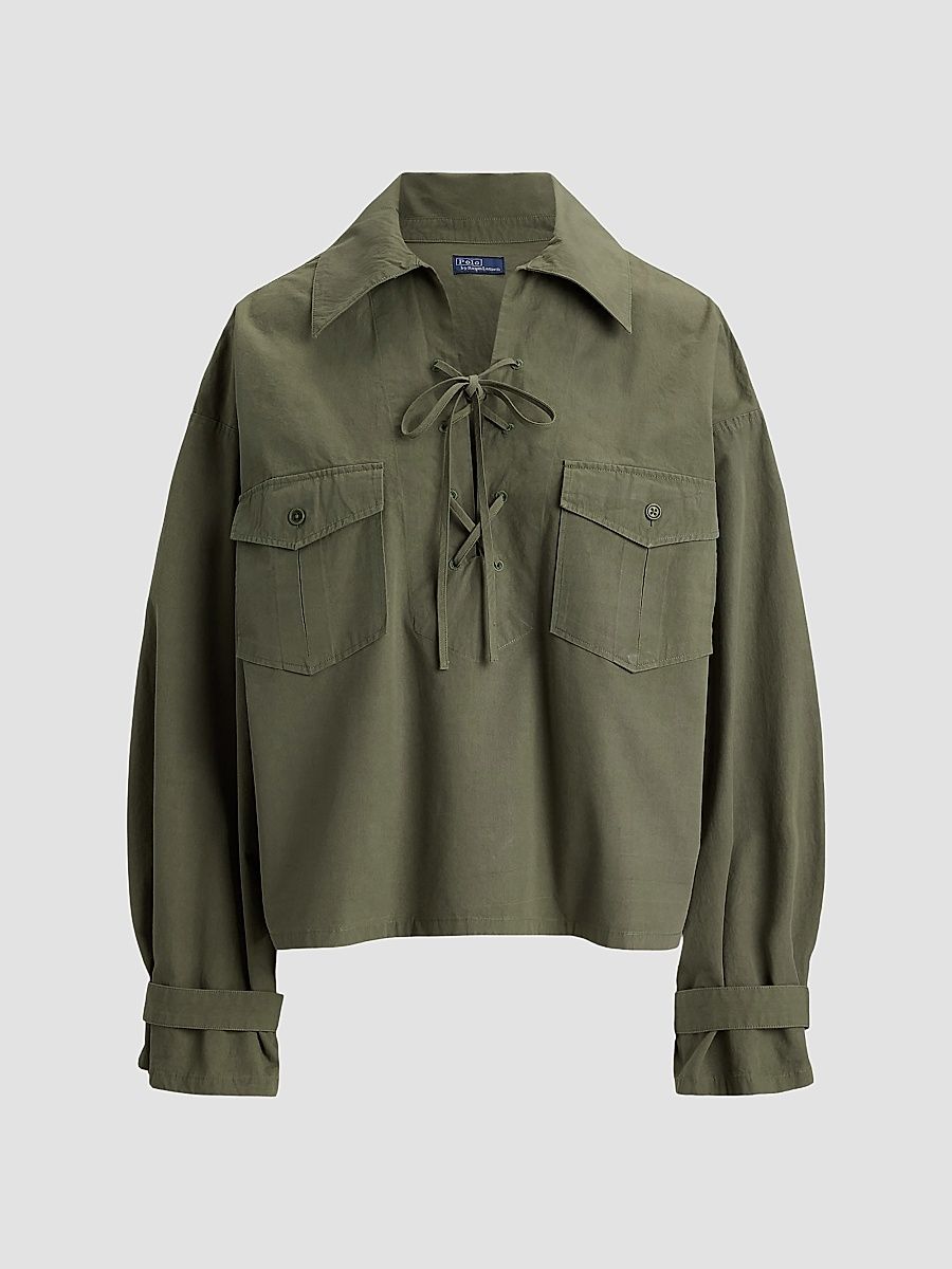Polo Ralph Lauren Women's Lace-Up Cotton Shirt - Olive - Size XS