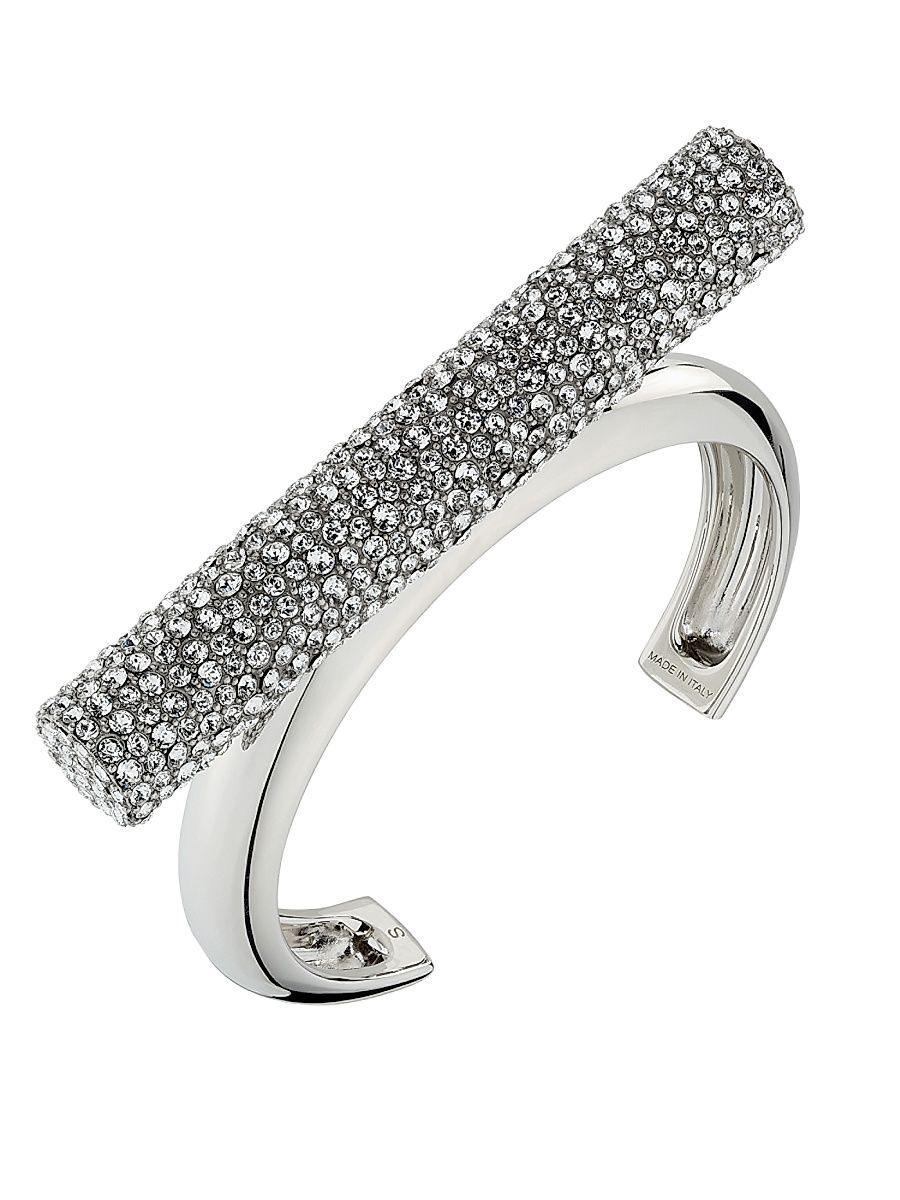 Women's Cross Bar Cuff Bracelet - Crystal Silver - Size Medium