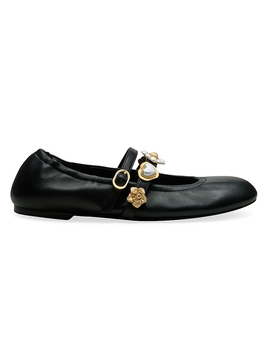 Women's Socharming Leather Mary Jane Ballet Flats - Black - Size 10