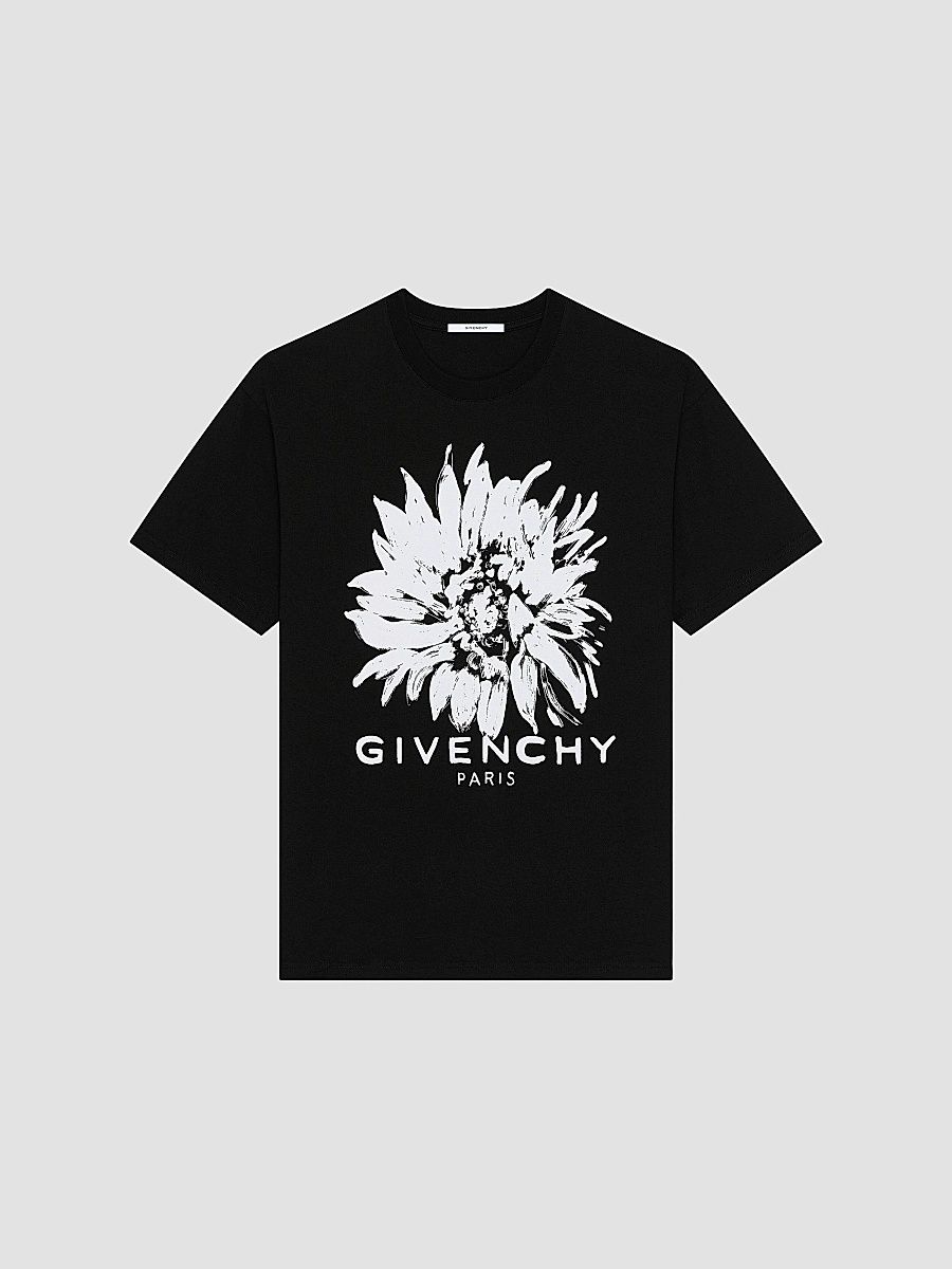 Givenchy Men's T-Shirt in Cotton with Sunflower Print - Black - Size XXL