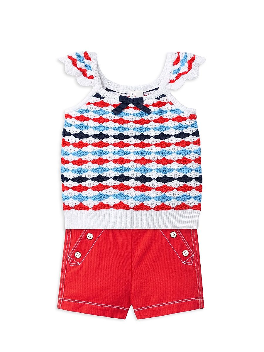 Little Girl's & Girl's Americana Crochet Top & Canvas Shorts Set - Size 8