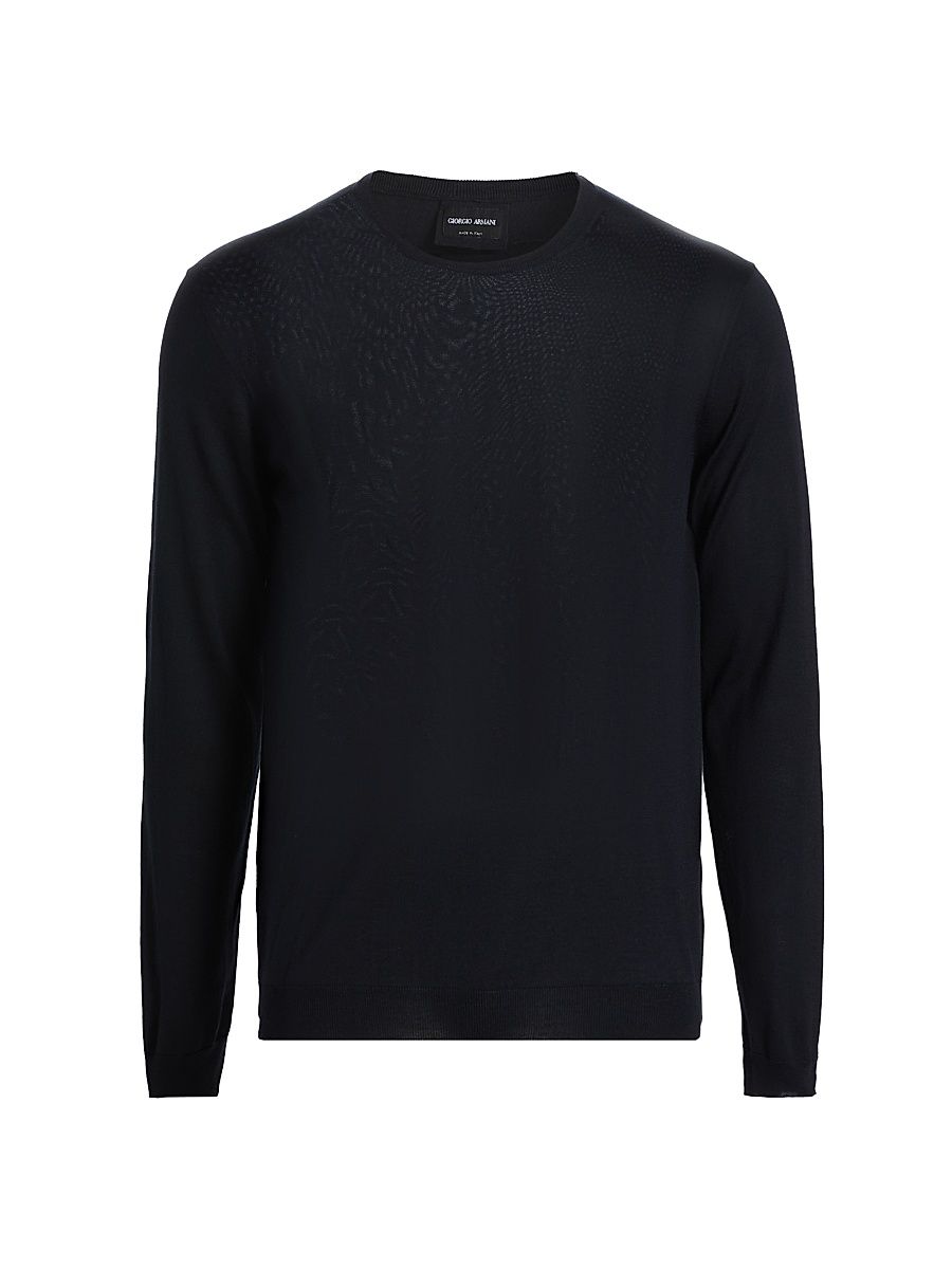 Men's Silk-Cotton Knit Crewneck Sweater - Blue - Size 48