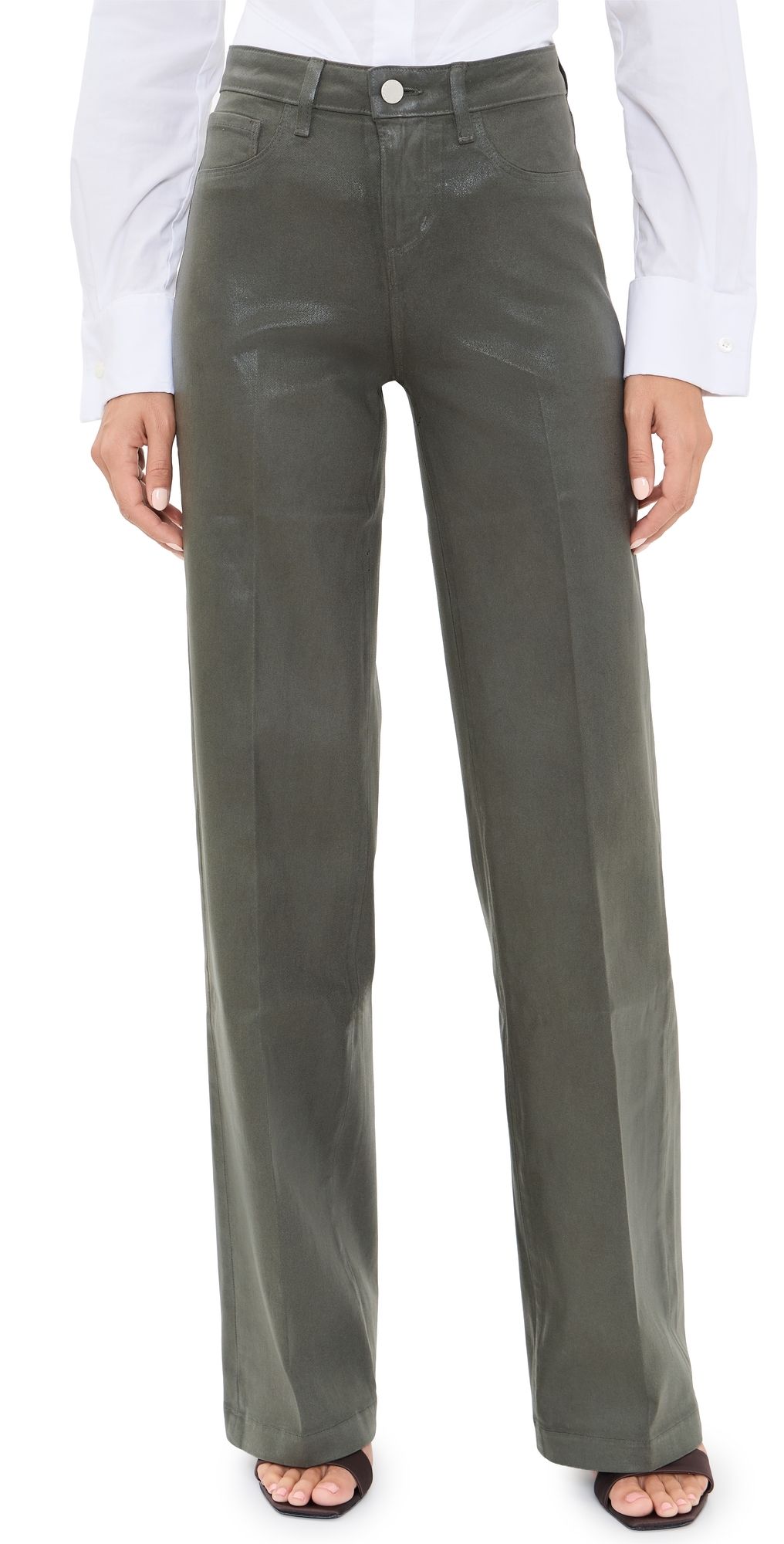 L'AGENCE Coated Scottie Wide Jeans Ash Olive Coated 32