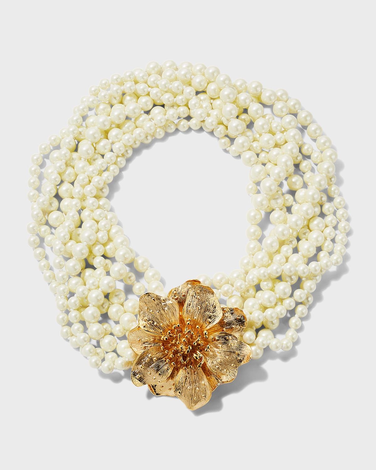 Gold Magnolia-Motif Pearly Necklace