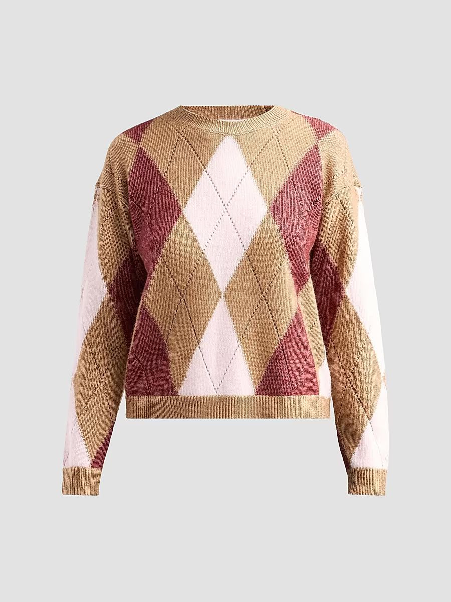 Women's Rosemary Argyle Sweater - Fawn Combo - Size Medium