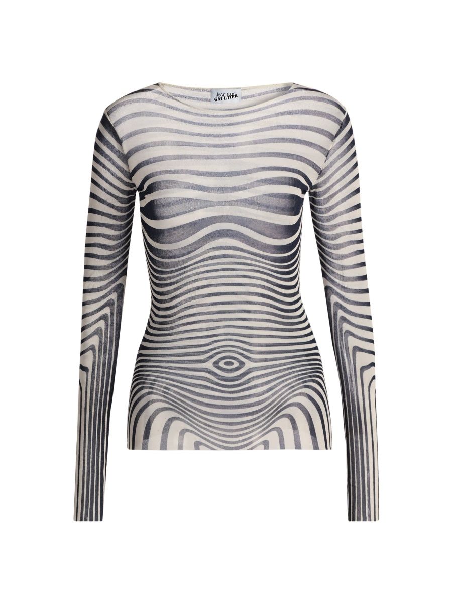 Jean Paul Gaultier Women's Striped Long-Sleeve Knit Top - Ecru Navy - Size XS