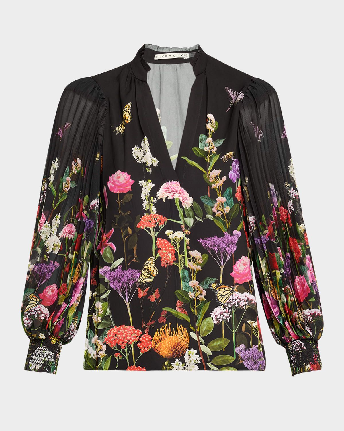 Ilan Pleated Blouson-Sleeve Blouse