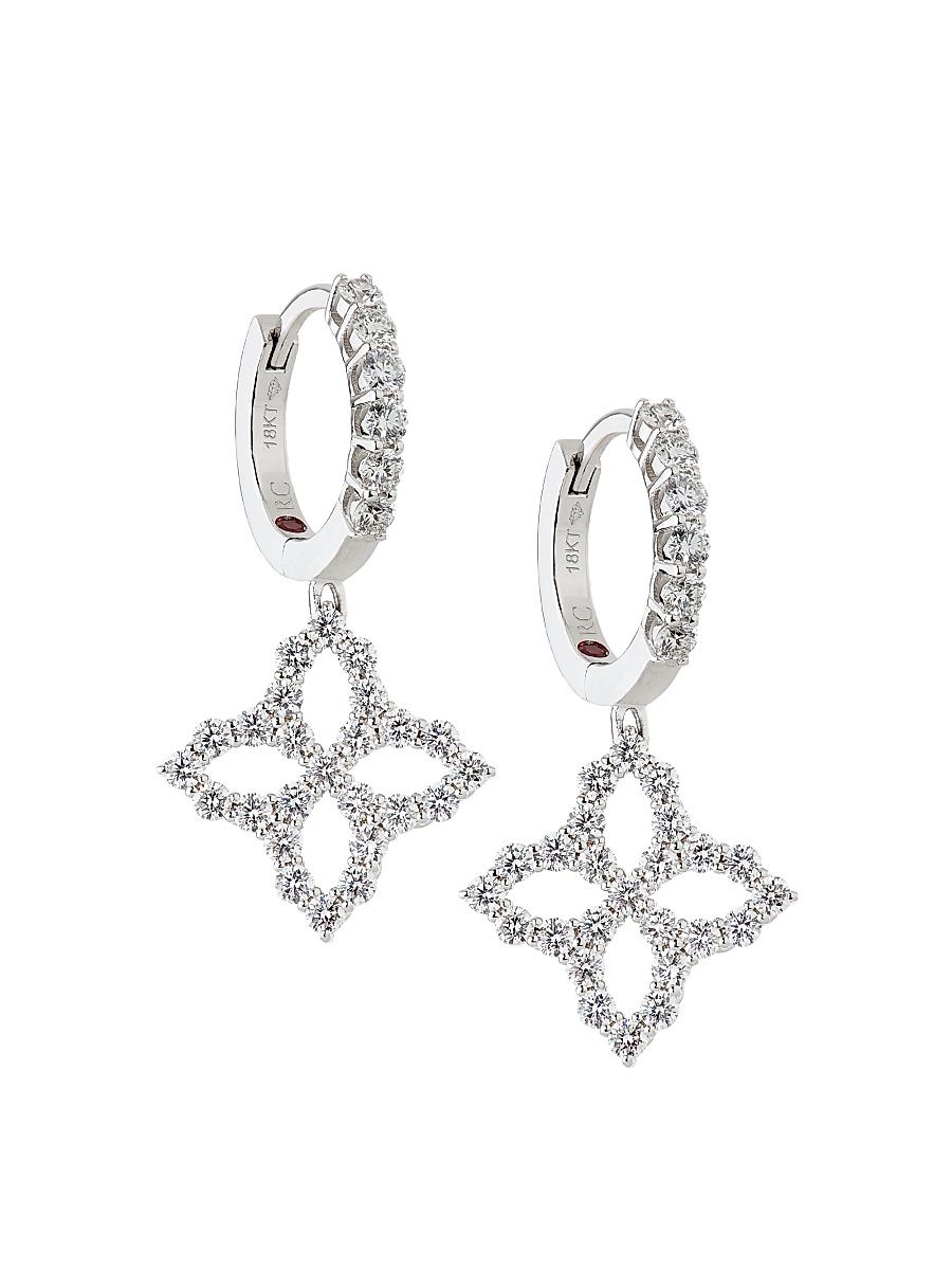 Women's Diamond Princess 18K White Gold & 1.37 TCW Diamond Hoop Earrings - White Gold