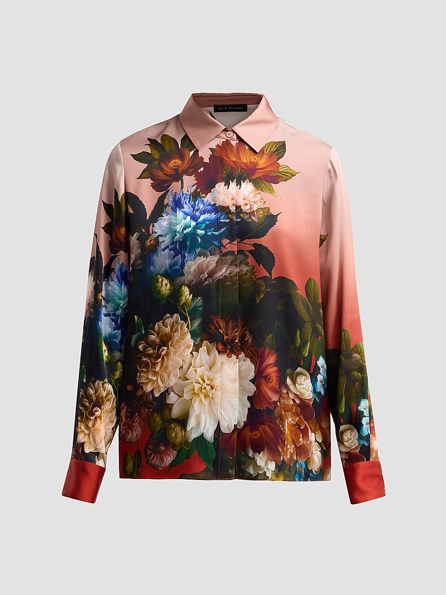 Women's Shae Floral Silk-Blend Blouse - Mystical Forest Print - Size XL
