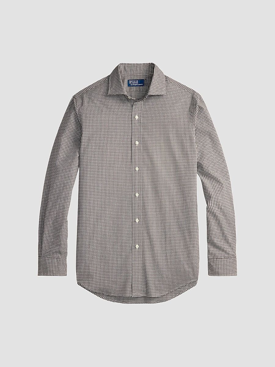 Men's Classic-Fit Checked Poplin Shirt - White Nutmeg Brown - Size XXL