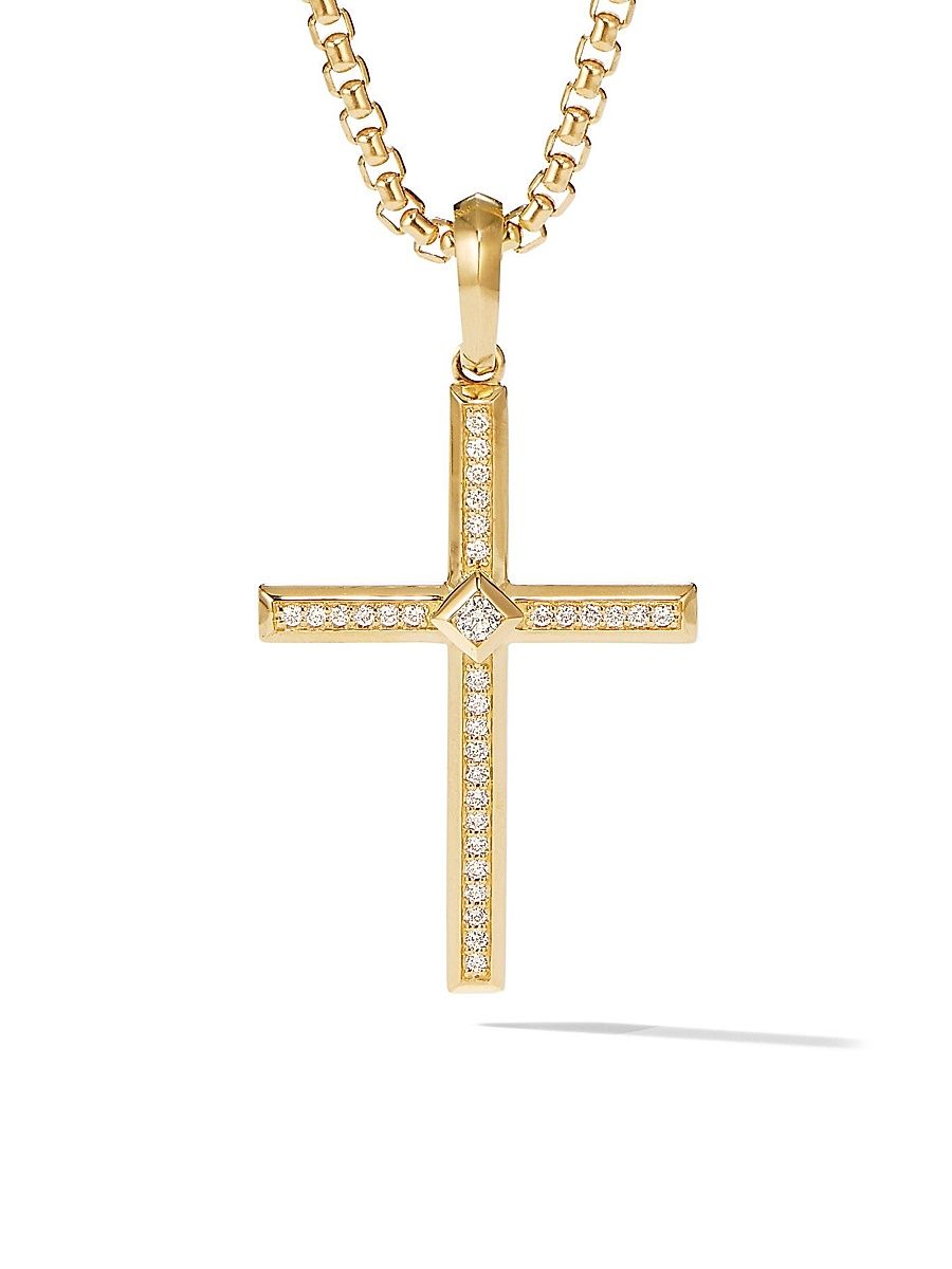 Women's Modern Renaissance Cross Pendant in 18K Yellow Gold - Diamond