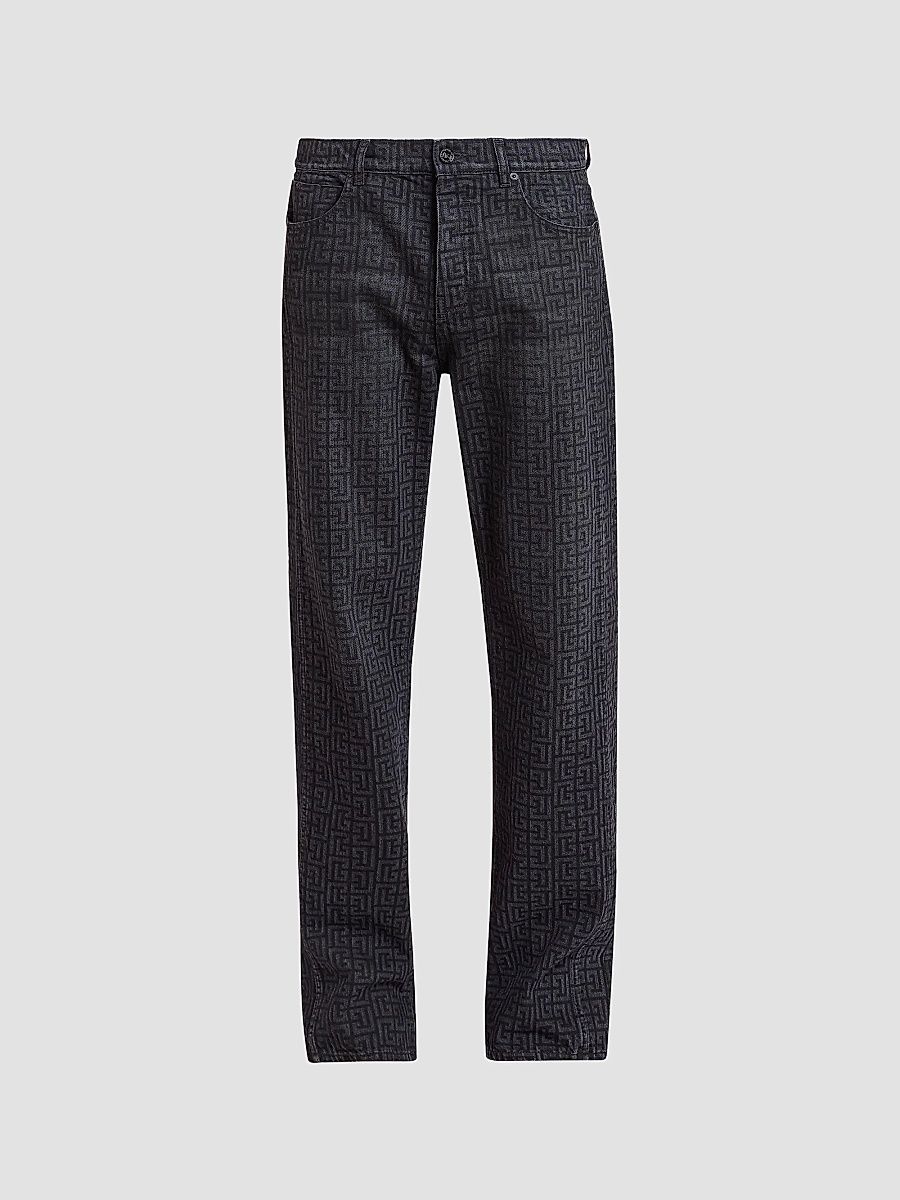Balmain Men's Monogram Straight-Leg Jeans - Noir Delave Gris Moyen - Size 38