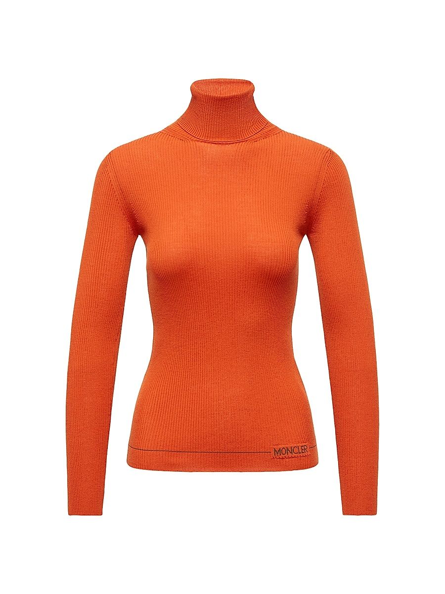 Women's Turtleneck Sweater in Wool - Orange - Size Medium
