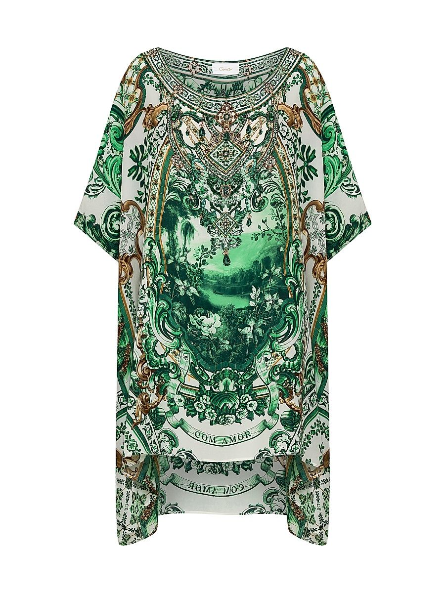 Women's Roundneck Silk Kaftan Minidress - Corridor Of Calm