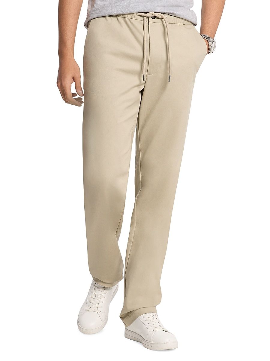 Men's Bedford Stretch-Cotton Regular-Fit Drawstring Trousers - Stone - Size Large