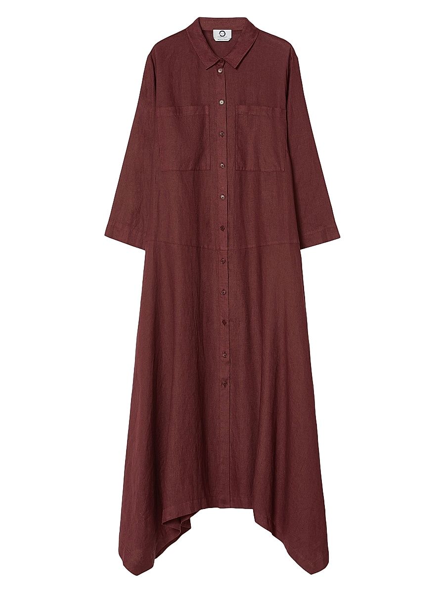 Women's Linen Plain Weave Shirt Dress - Bordeaux - Size 22
