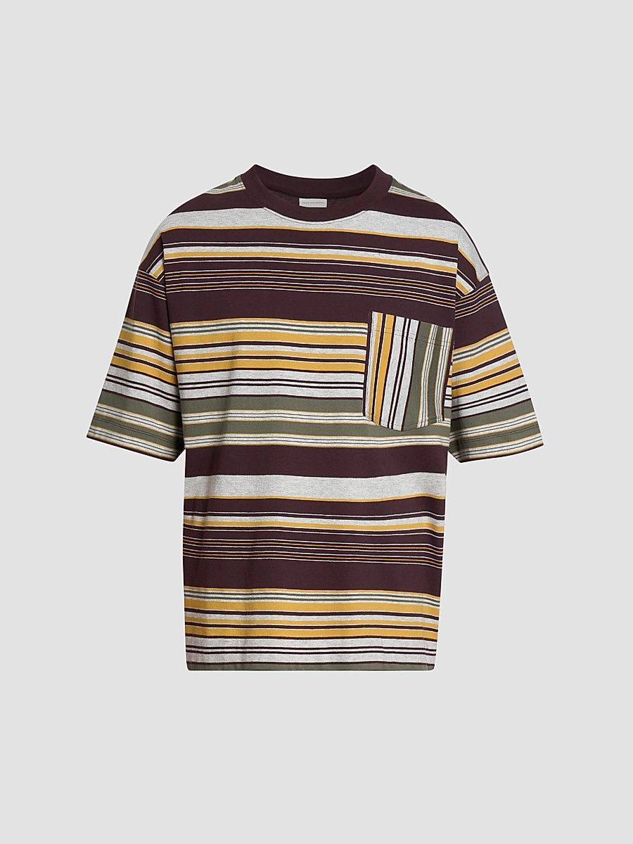 Men's Heso Striped Cotton T-Shirt - Burgundy - Size XL
