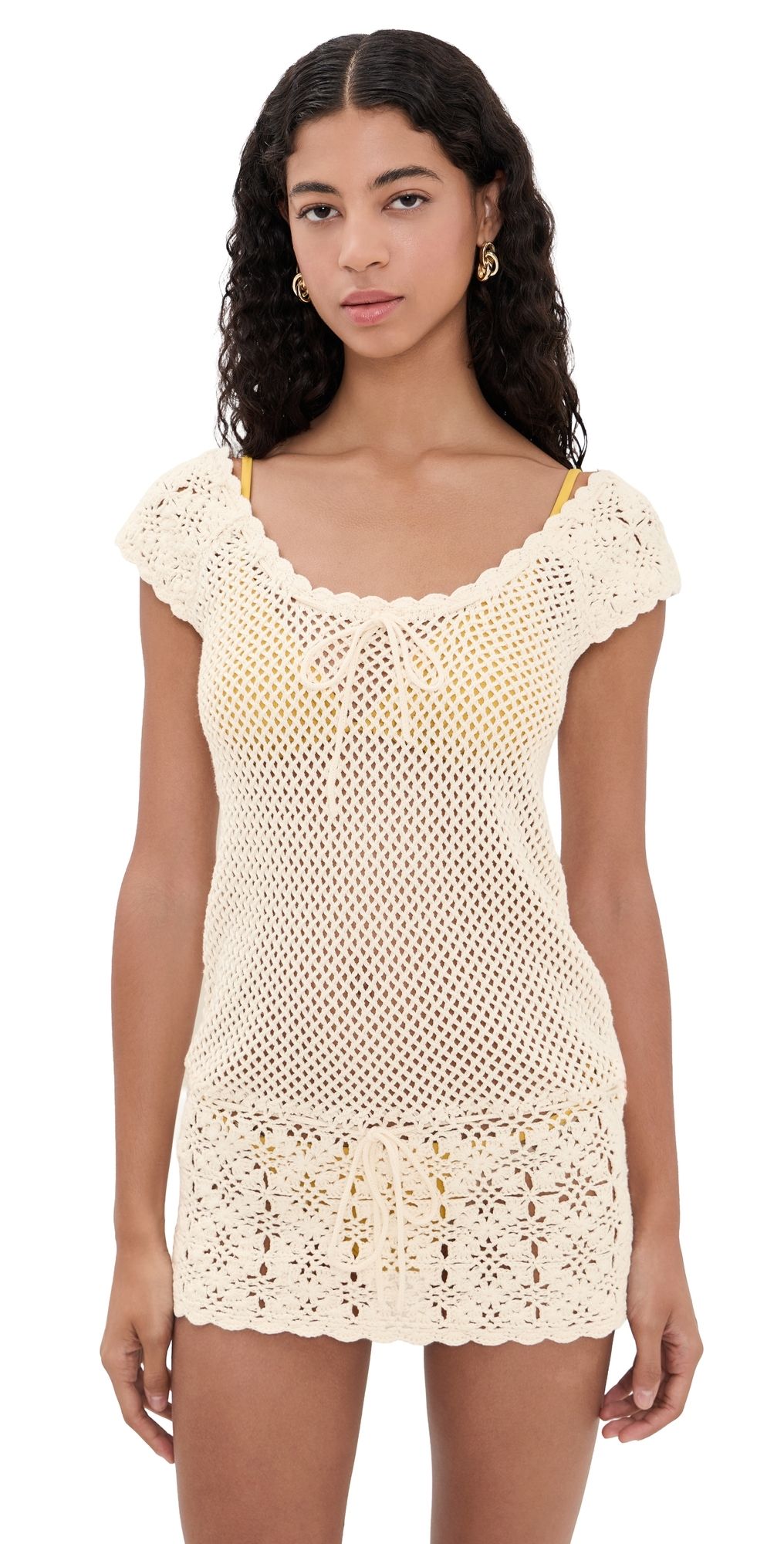 Frankies Bikinis Moss Crochet Mini Dress Sand Dollar M