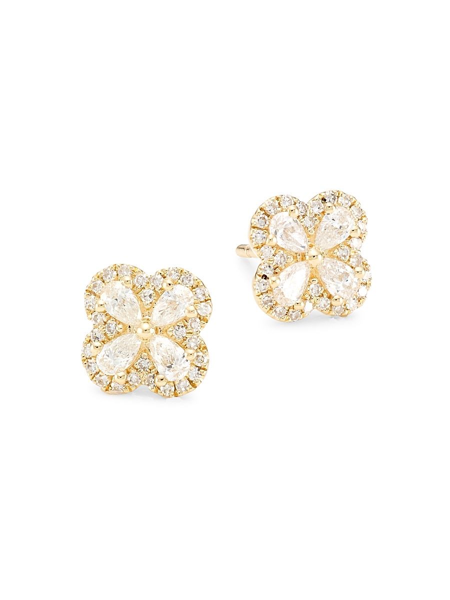 Women's 14K Yellow Gold & 0.60 TCW Diamond Four-Leaf Clover Stud Earrings - Yellow Gold