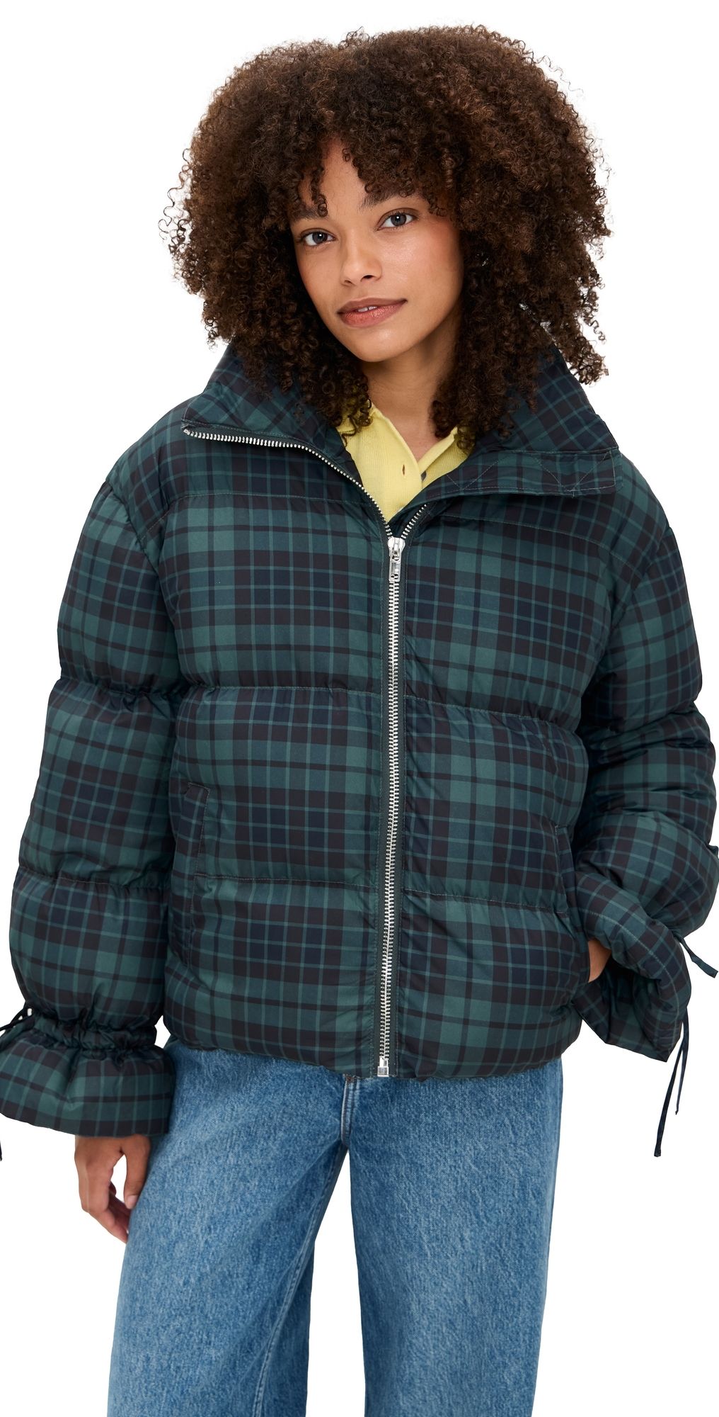Moon River Plaid Puffer Jacket Green XS