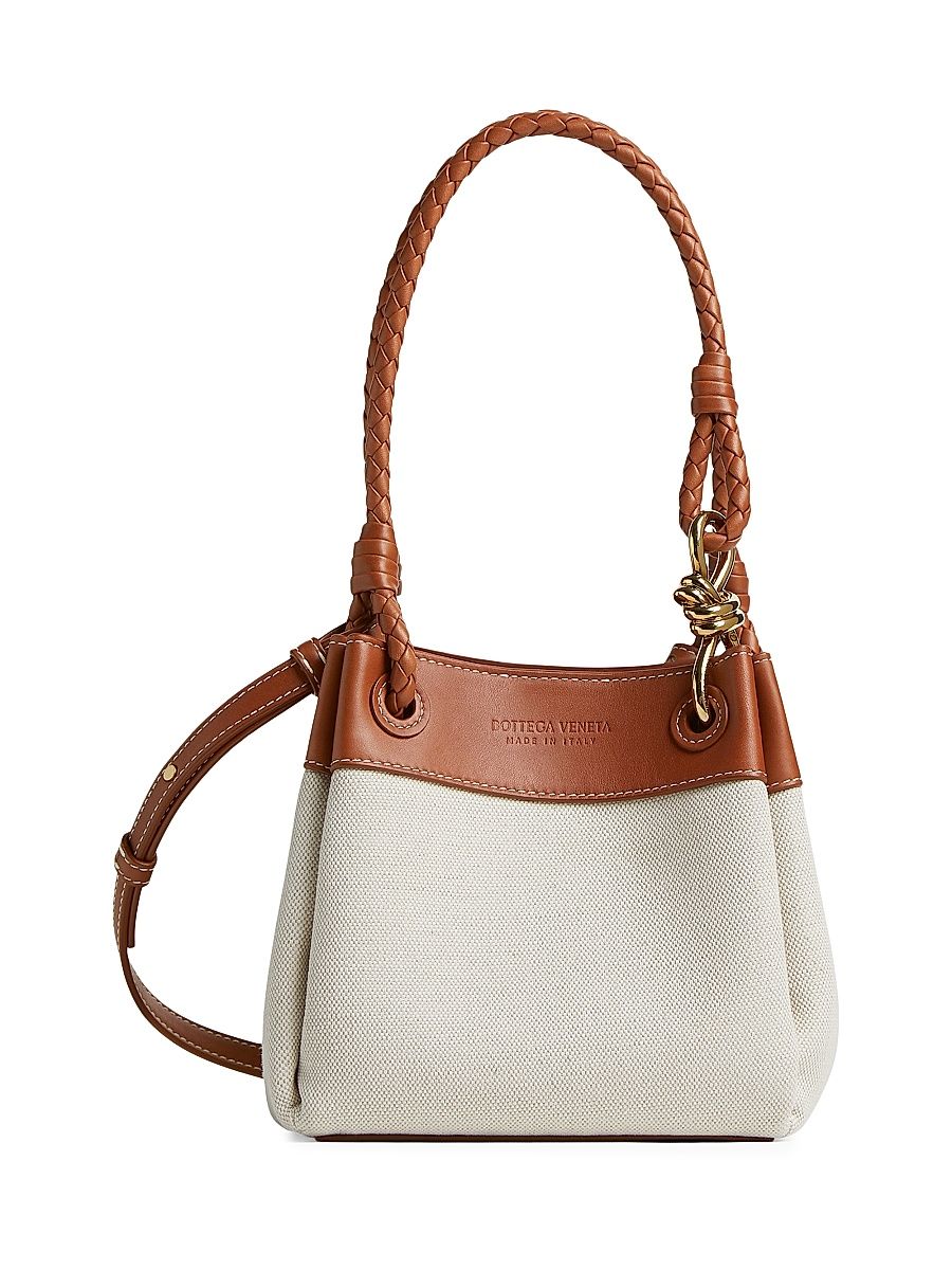 Women's Small Parachute Leather & Canvas Shoulder Bag - Natural