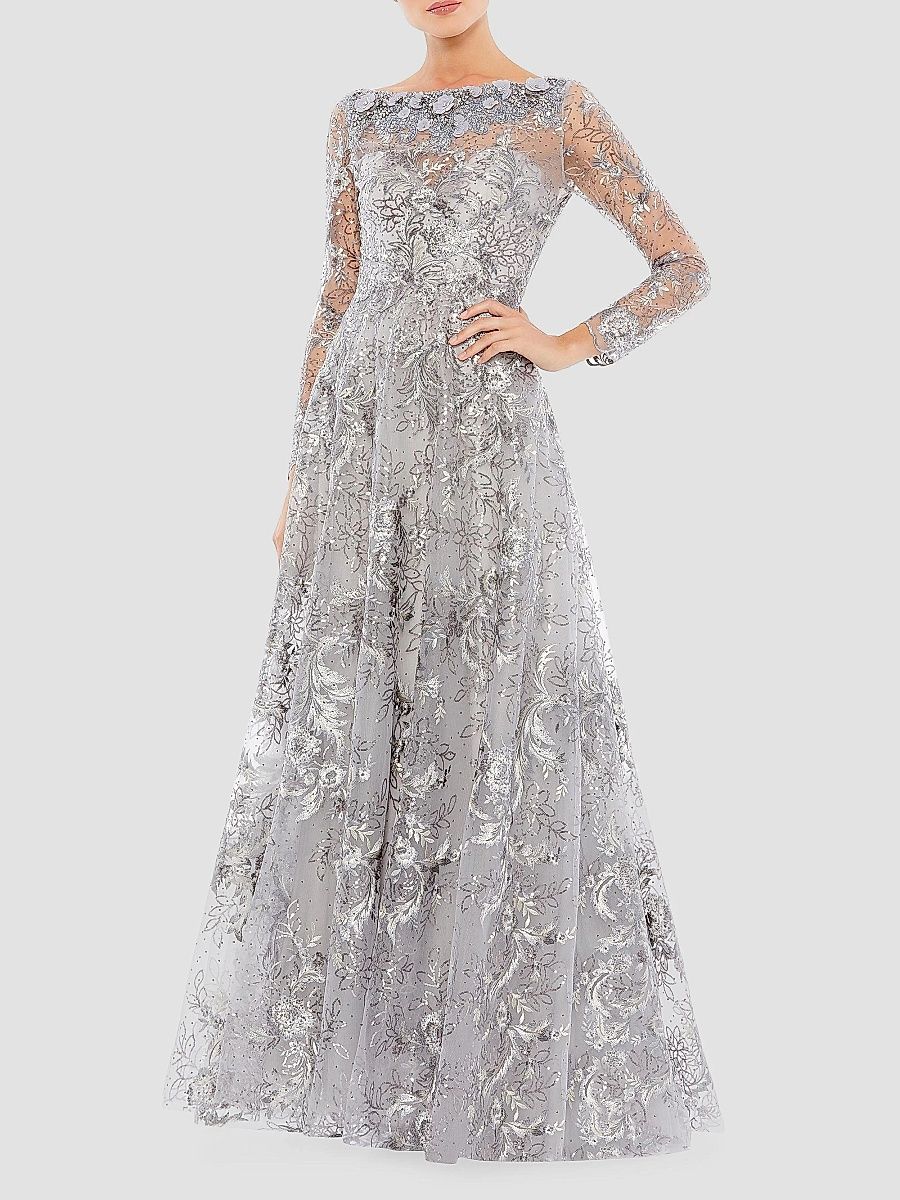 Mac Duggal Women's Floral Embroidered Illusion Gown - Sterling - Size 14