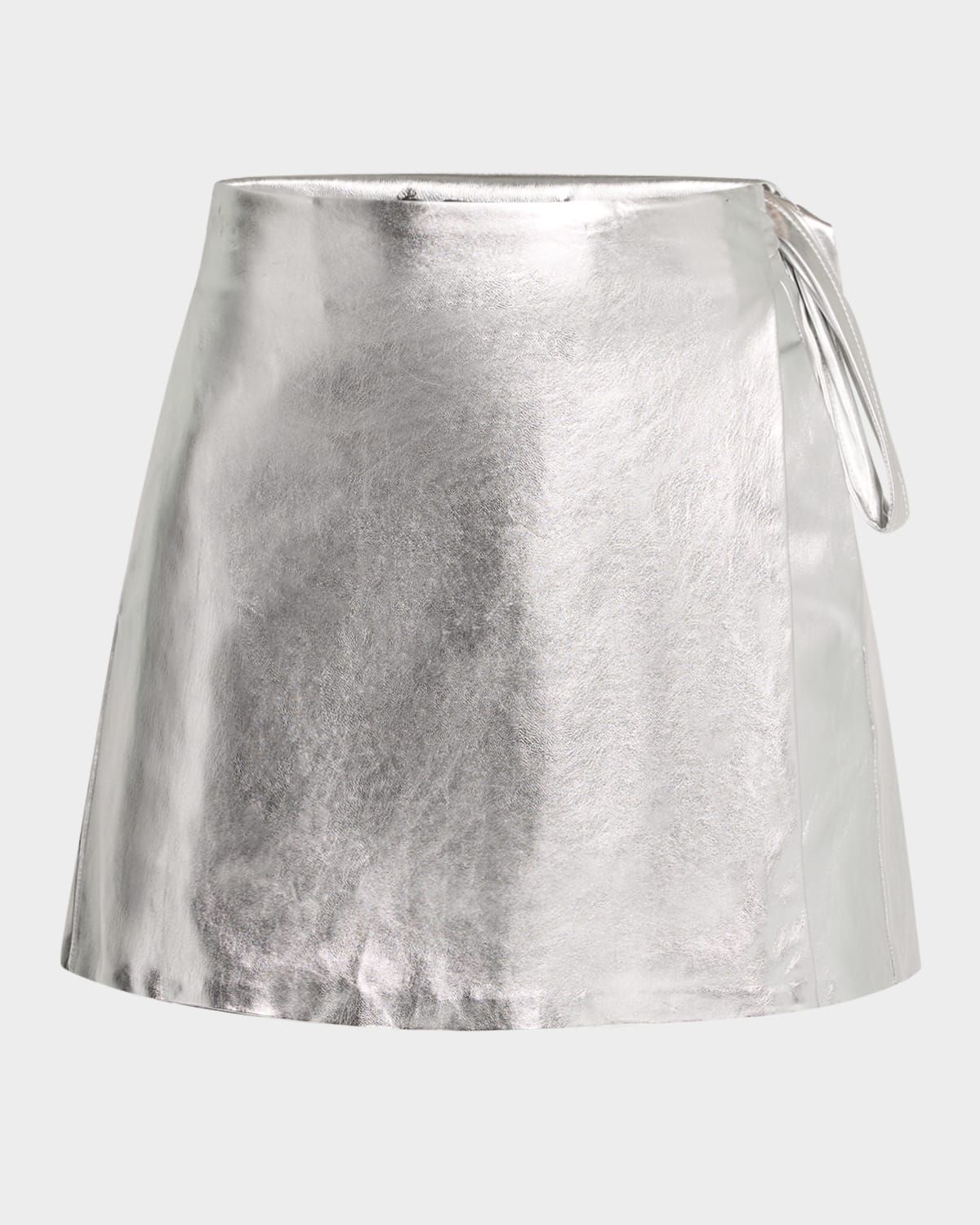 Danielle Metallic Vegan Leather Wrap Mini Skirt