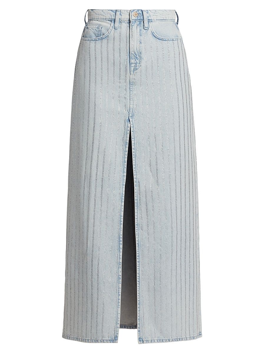 Women's Ms. Sofiane Crystal-Embellished Denim Skirt - Light Indigo Crystal Stripe - Size 26