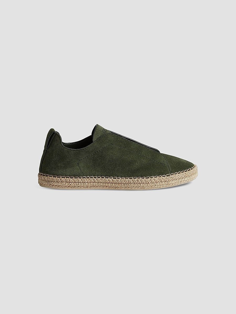 ZEGNA Men's Suede Triple Stitch Espadrilles Sneakers - Pine Green - Size 12.5