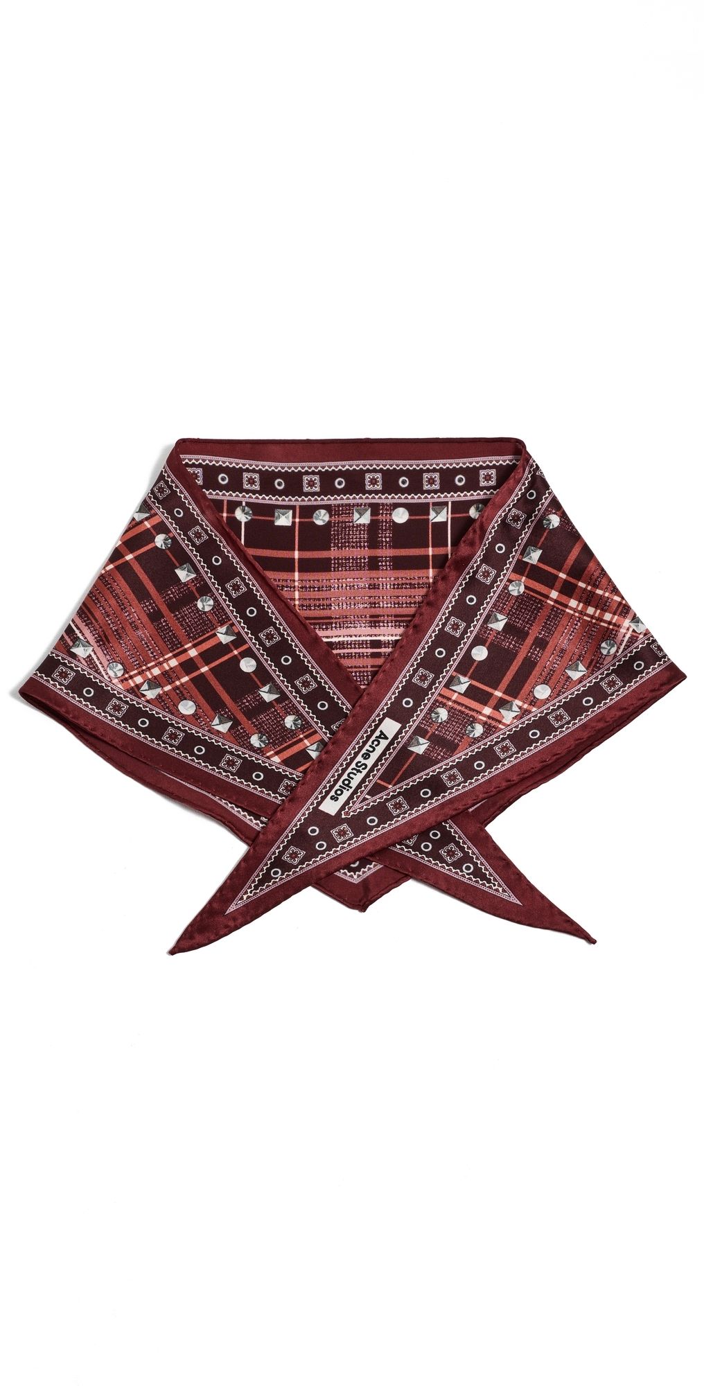 Acne Studios Volta Triangle Check Scarf Burgandy One Size