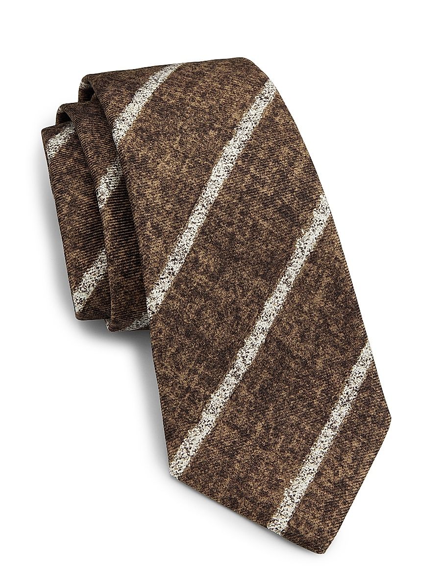 Men's Melange Stripe Silk Tie - Dark Brown